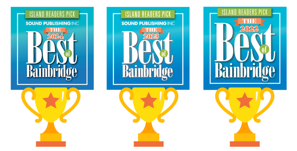 Best of Bainbridge badges for 2024, 2023 & 2022 with illustrations of trophies